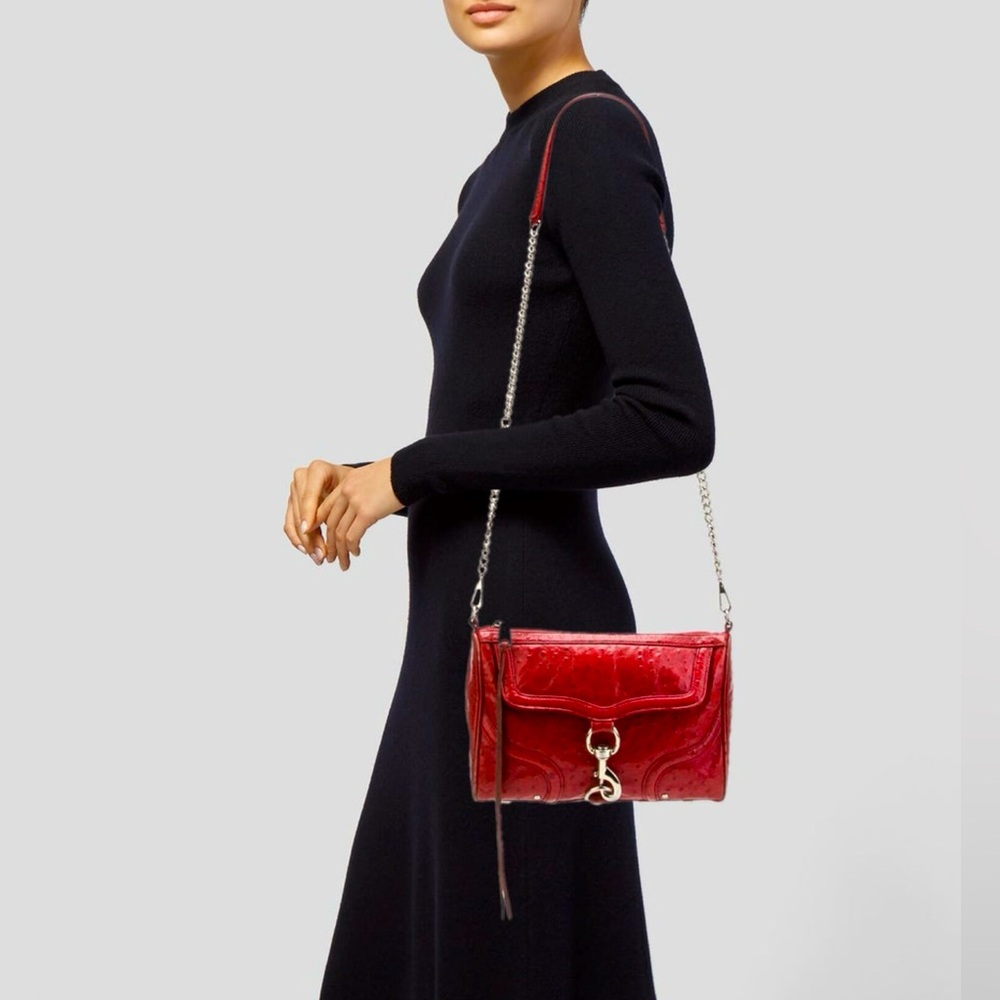 [ REBECCA MINKOFF ] Red Ostrich Leather Large MAC Crossbody Bag : Like N…